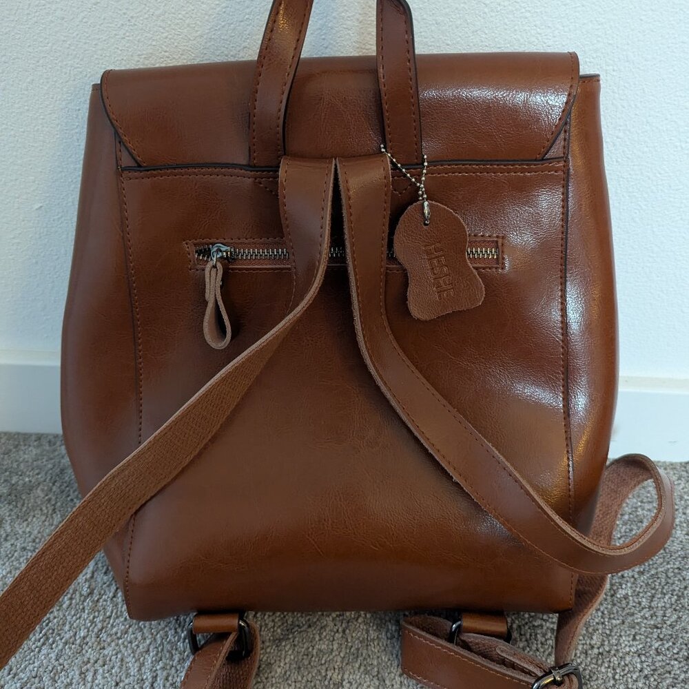 HESHE Brown Leather Backpack - Picture 4 of 6